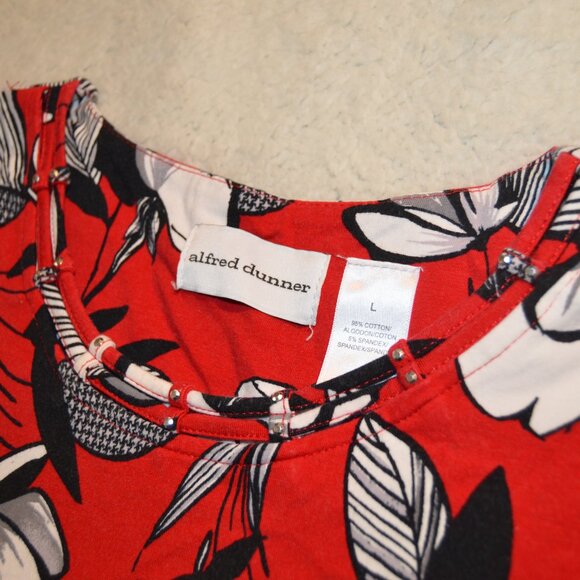 Alfred Dunner Red black white Floral Patterned blouse size L - Picture 2 of 13